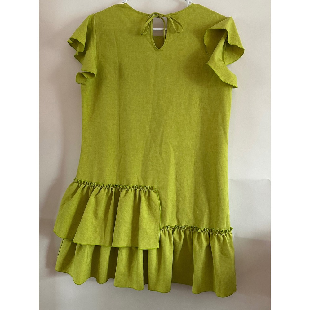 La Perla Lime Green Ruffle Flutter Sleeve Mini Shift Dress Size 38 IT 2 US - Picture 2 of 6